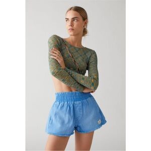 BDG Urban Outfitters Blue High Rise Pull On Denim Boxer Shorts Elastic Waist S